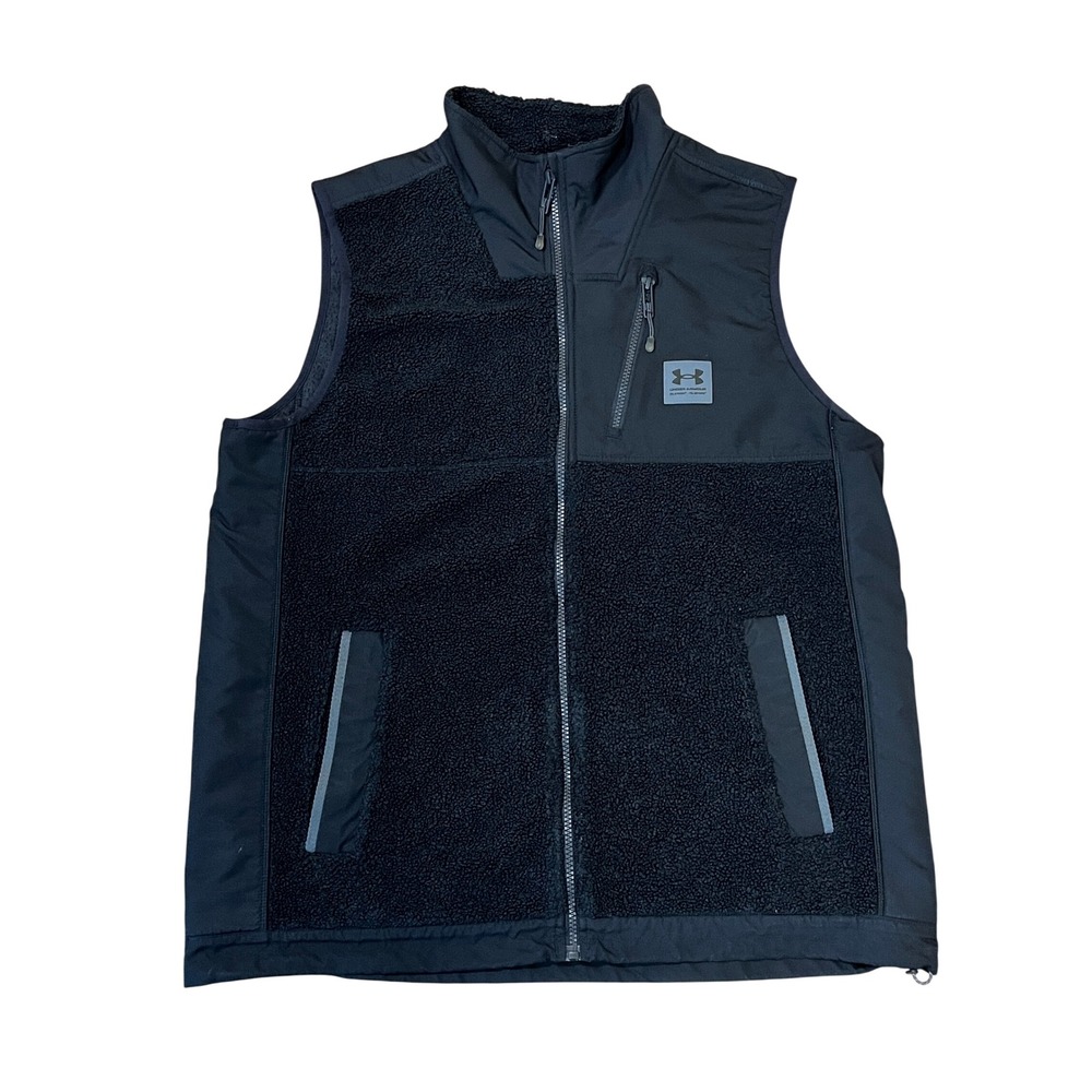 Under Armour Hybrid Sherpa Fleece Vest L Black Full Zip Loose Fit Outdoor